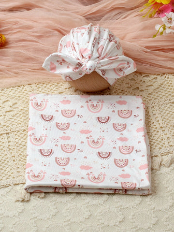 Newborn Photography Rainbow Print Blanket With Accessory Hat