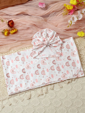 Newborn Photography Rainbow Print Blanket With Accessory Hat