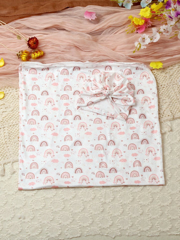 Newborn Photography Rainbow Print Blanket With Accessory Hat