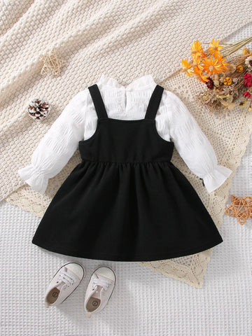 Baby Mock Neck Flounce Sleeve Bow Detail Blouse & Cami Dress
