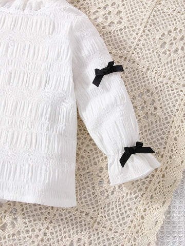 Baby Mock Neck Flounce Sleeve Bow Detail Blouse & Cami Dress