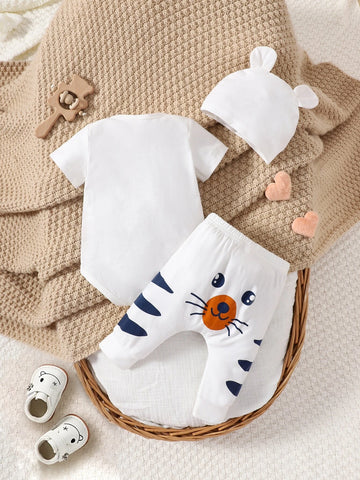 Baby Cartoon Graphic Bodysuit & Pants & Hat