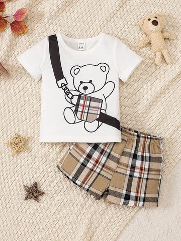 Baby Bear Print Tee & Plaid Shorts