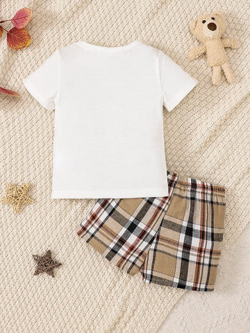 Baby Bear Print Tee & Plaid Shorts