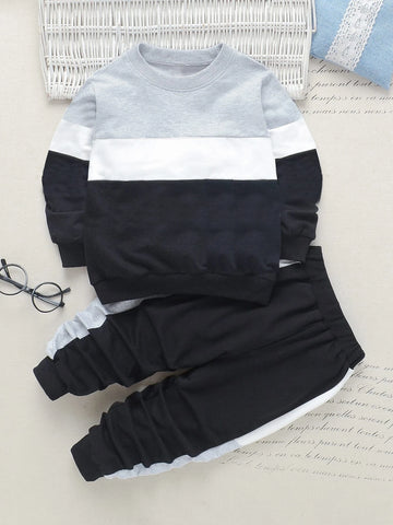 Toddler Boys Color Block Pullover & Contrast Side Seam Sweatpants