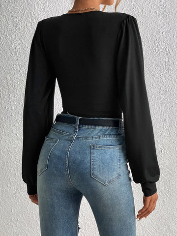 Plunging Neck Ruched Bodysuit