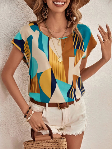 EMERY ROSE Cut Out Twist Back Geo Print Blouse