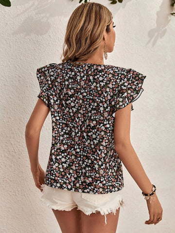 EMERY ROSE Ditsy Floral Print Butterfly Sleeve Blouse
