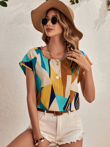 EMERY ROSE Cut Out Twist Back Geo Print Blouse