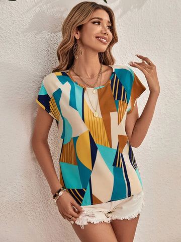 EMERY ROSE Cut Out Twist Back Geo Print Blouse