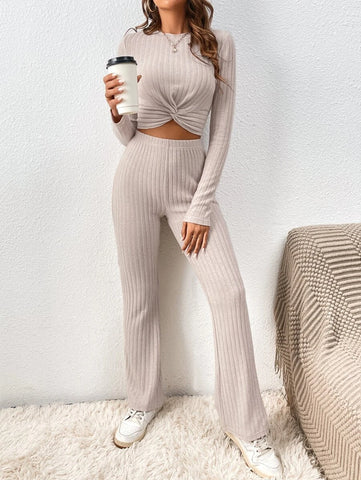 Twist Hem Crop Tee & Flare Leg Pants