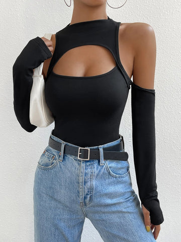 Cut Out Cold Shoulder Bodysuit
