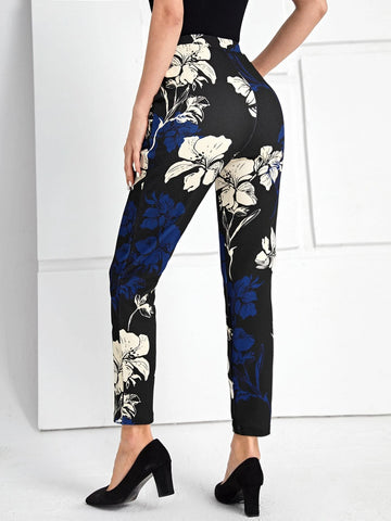 EMERY ROSE Floral Print Slant Pocket Pants
