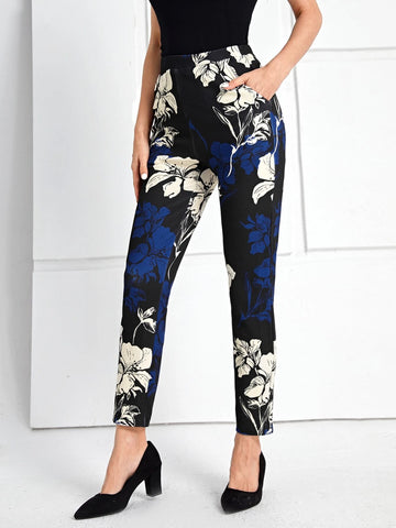 EMERY ROSE Floral Print Slant Pocket Pants