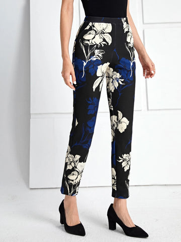 EMERY ROSE Floral Print Slant Pocket Pants