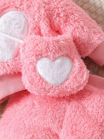 Baby Heart Embroidery Teddy Pullover & Pants & Bag