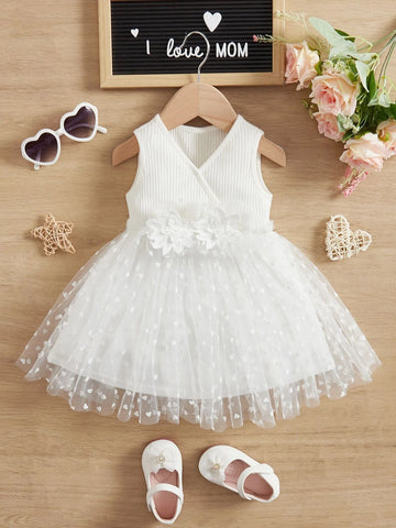 Baby Contrast Dobby Mesh Appliques Dress