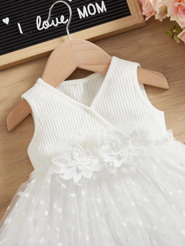 Baby Contrast Dobby Mesh Appliques Dress