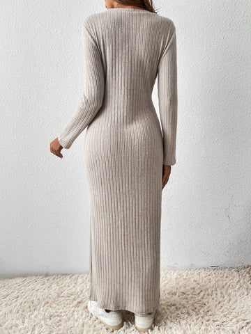 Unity Solid Ribbed Knit Dress Without Belt