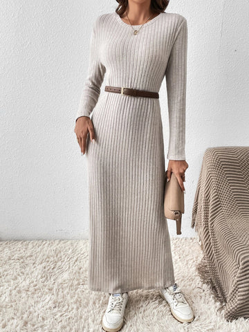 Unity Solid Ribbed Knit Dress Without Belt