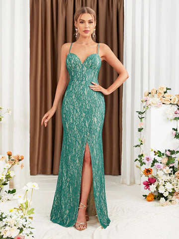 Split Thigh Lace Cami Bridesmaid Dress