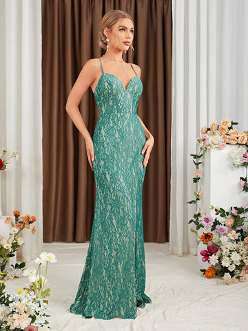 Split Thigh Lace Cami Bridesmaid Dress