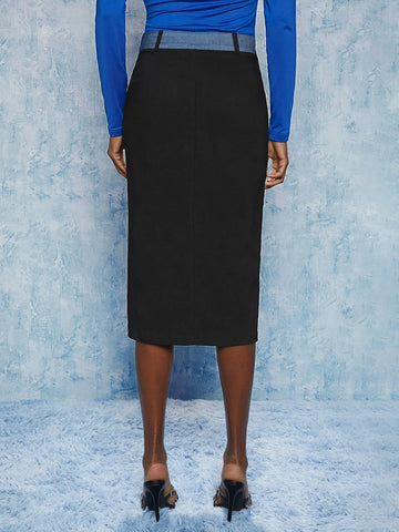 Split Hem Solid Skirt