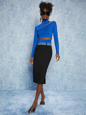 Split Hem Solid Skirt