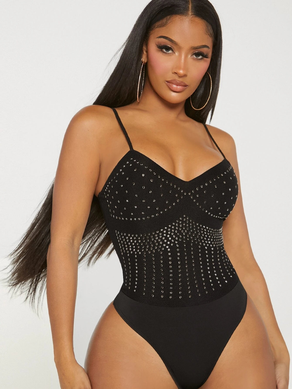 Rhinestone Studded Detail Cami Bodysuit