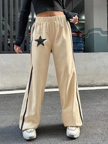 ICON Star Print Contrast Tape Side Pants