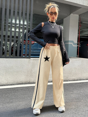 ICON Star Print Contrast Tape Side Pants