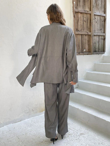 Drop Shoulder Pocket Patched Blouse & Pants