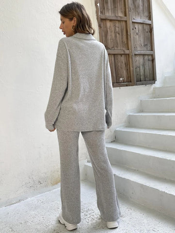 Polo Neck Drop Shoulder Sweatshirt & Pants