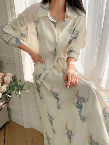 DAZY Allover Print Button Front Shirt & A-line Dress