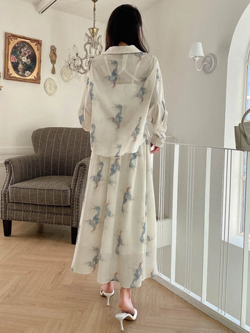 DAZY Allover Print Button Front Shirt & A-line Dress