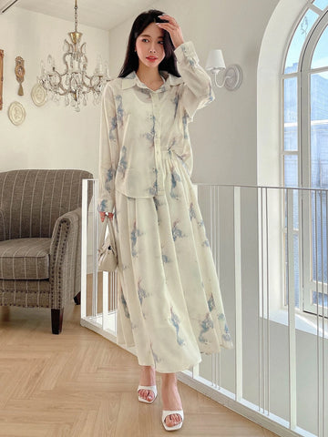 DAZY Allover Print Button Front Shirt & A-line Dress