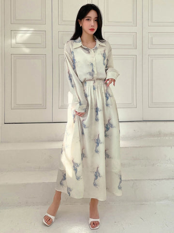 DAZY Allover Print Button Front Shirt & A-line Dress