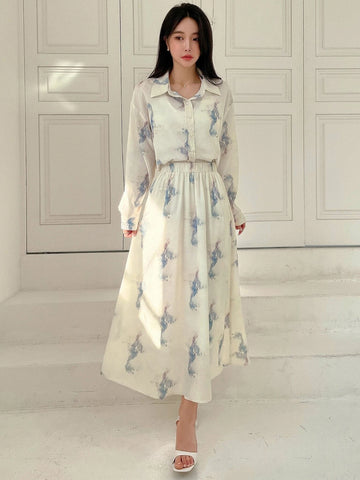 DAZY Allover Print Button Front Shirt & A-line Dress