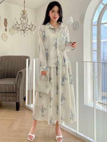 DAZY Allover Print Button Front Shirt & A-line Dress