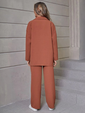 Flap Pocket Waffle Knit Drop Shoulder Shirt & Pants