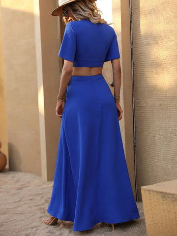 Butterfly Sleeve Knot Side Crop Top & Split Thigh Skirt