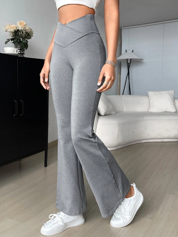 EZwear Overlap Waist Flare Leg Pants