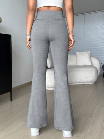 EZwear Overlap Waist Flare Leg Pants