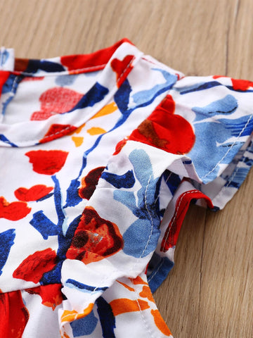 Baby Allover Floral Print Ruffle Trim Dress With Accessory Headband