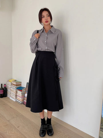 DAZY High Waist Knot Side Split Thigh Skirt