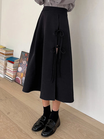DAZY High Waist Knot Side Split Thigh Skirt