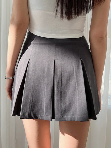 DAZY High Waist Fold Pleated Detail Skirt