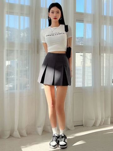 DAZY High Waist Fold Pleated Detail Skirt