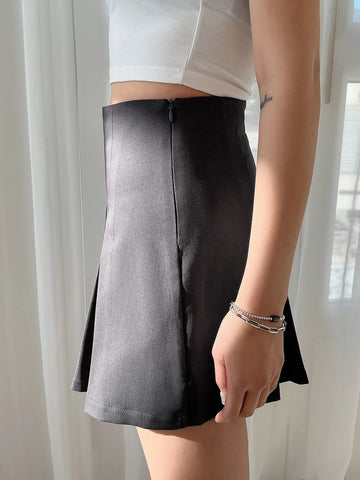 DAZY High Waist Fold Pleated Detail Skirt