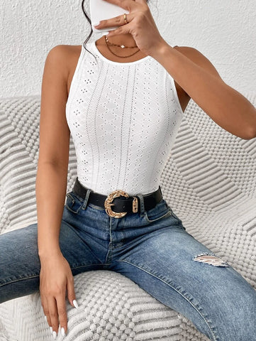 Eyelet Embroidery Tank Bodysuit